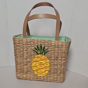 Straw Pineapple Embroidered Tote Bag in Natural and Yellow